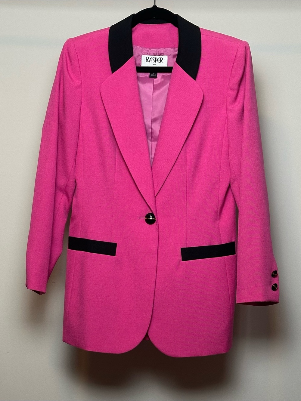 Kasper ASL Bright Pink Blazer with Black Trim Spring colorful
